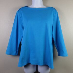 Westbound Blue Button Shoulders Top Size Medium